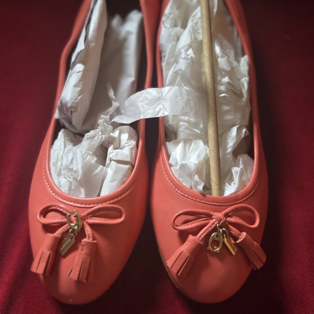 Coral Ballet Flats with Bow Accent